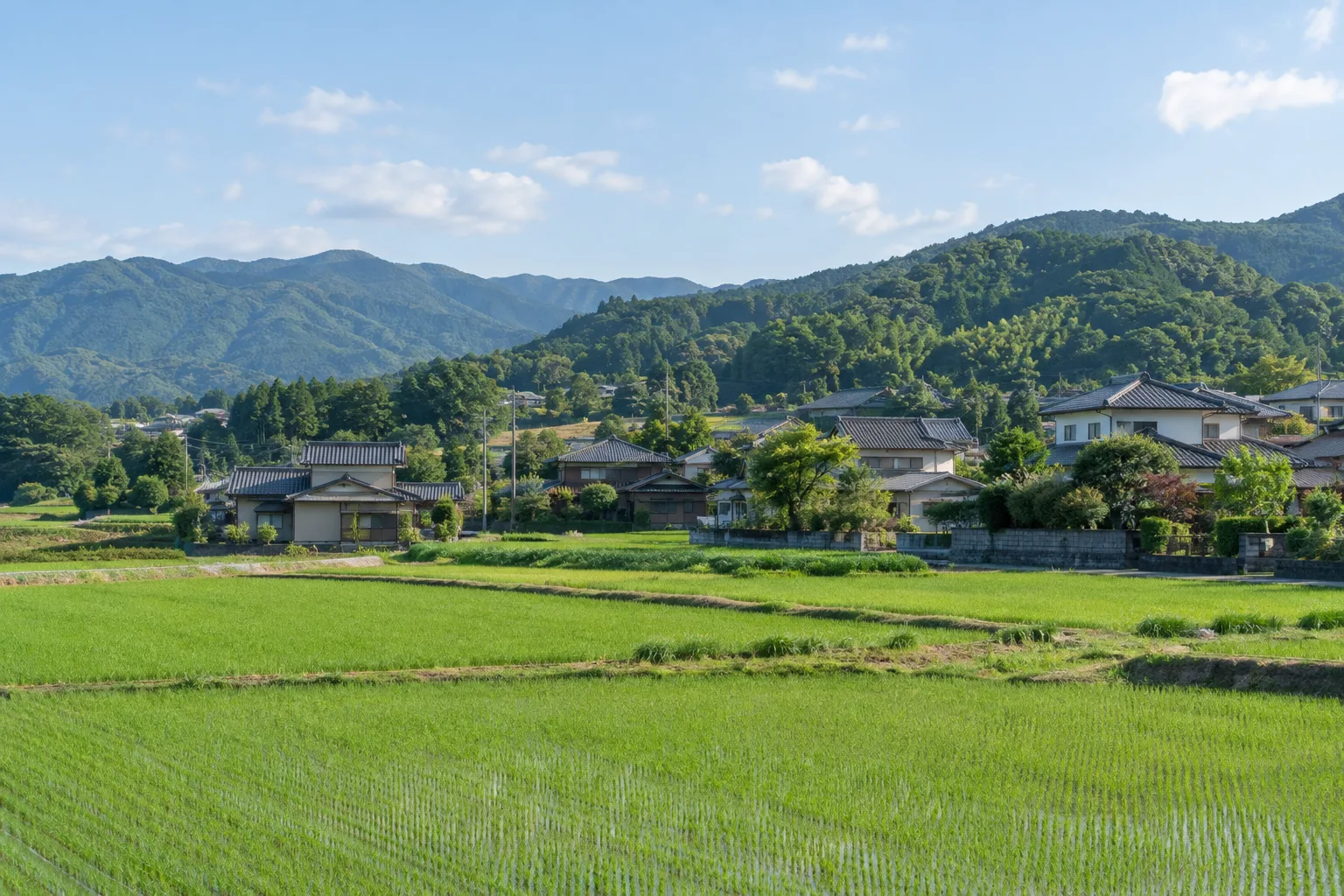 田畑と山々に囲まれた大分の住宅地をイメージした風景