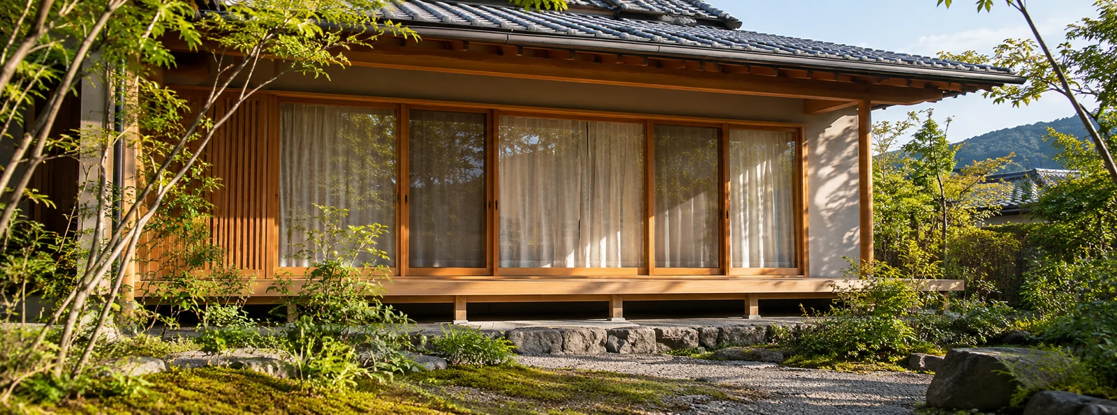 手入れされた木造住宅の縁側と明るい庭